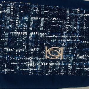 Bebe Navy Tweed Clutch with Gold Detail